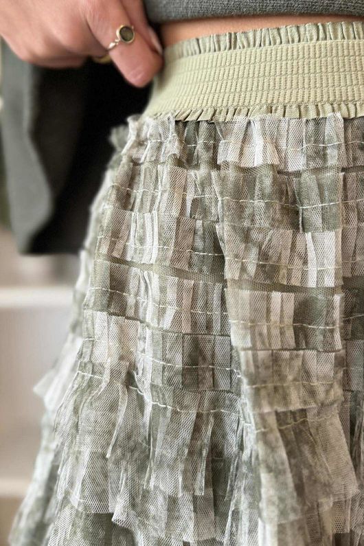 Ramone Marble Mesh Midaxi Skirt Khaki